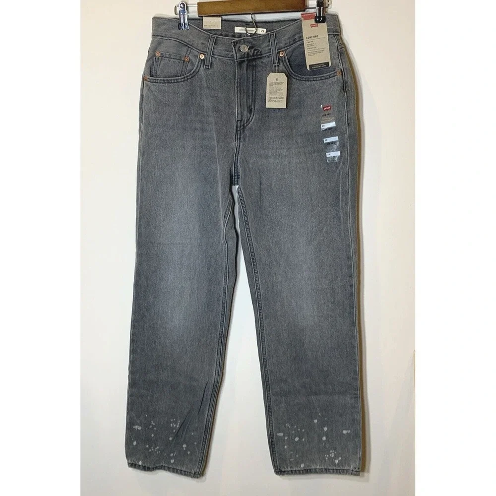 NEW Levis Jeans Womens 29 Gray Lo Pro Straight Leg Mid Rise 100% Cotton Splatter